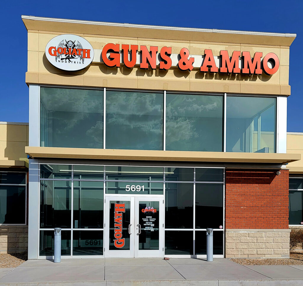 Goliath Guns & Ammo full building sign